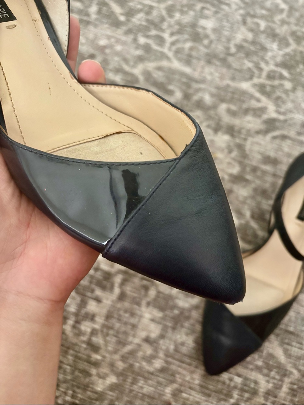 Alex Marie Navy Pointed Toe Mary Jane Kitten Heels Mixed Materials 6M - Picture 5 of 8